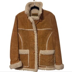 Vintage Miller Stockman Cowhide Leather Suede Sherpa Ranch Western Rodeo Coat